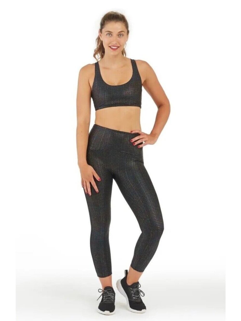 SPANX Metallic Dot Print Active 7/8 Leggins with Matching Sports Bra Both L